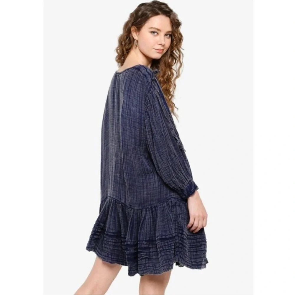 Free People Washed Ashore Indigo Long Sleeve Dress